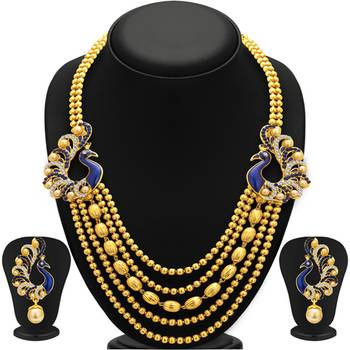 Graceful Five String Peacock Gold Plated Necklace Set For Women 2