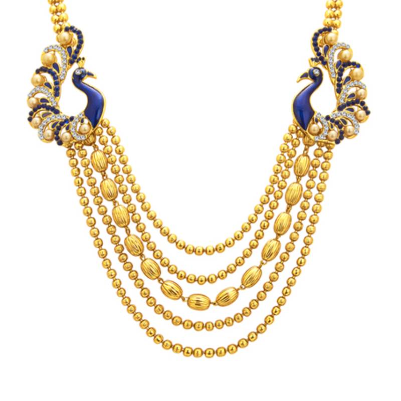 Graceful Five String Peacock Gold Plated Necklace Set For Women