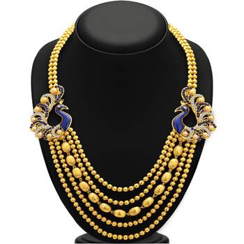 Graceful Five String Peacock Gold Plated Necklace Set For Women 4
