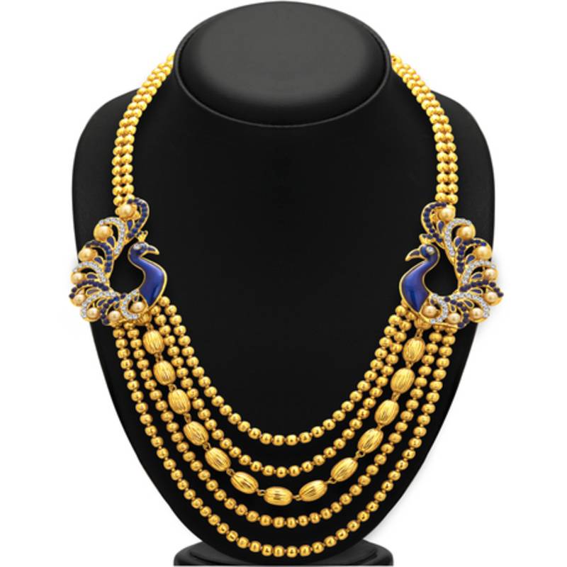 Graceful Five String Peacock Gold Plated Necklace Set For Women