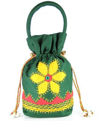 Womens Cottage Bottle Green Cotton Medium Patch Work Batwa Purse 1