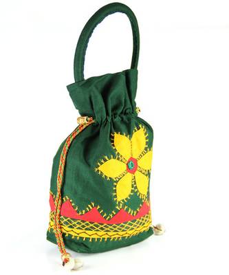 Womens Cottage Bottle Green Cotton Medium Patch Work Batwa Purse 2
