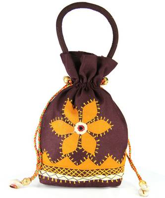 Womens Cottage Brown Cotton Medium Patch Work Batwa Purse 1