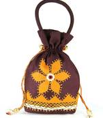 Womens Cottage Brown Cotton Medium Patch Work Batwa Purse