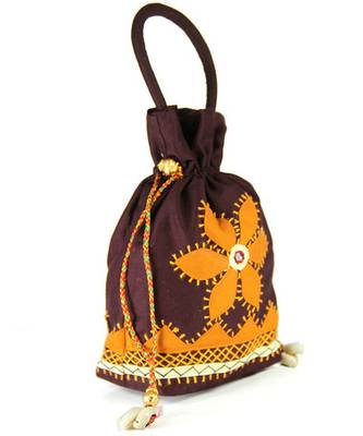 Womens Cottage Brown Cotton Medium Patch Work Batwa Purse 2