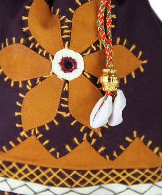 Womens Cottage Brown Cotton Medium Patch Work Batwa Purse 3