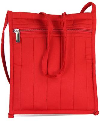 Womens Cottage Red Cotton Big Patch Work Side Purse 2