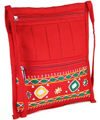 Womens Cottage Red Cotton Big Patch Work Side Purse 3