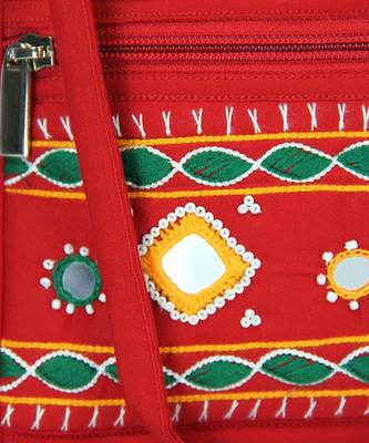 Womens Cottage Red Cotton Big Patch Work Side Purse 4