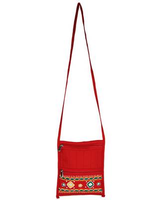 Womens Cottage Red Cotton Big Patch Work Side Purse 5