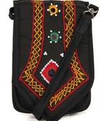 Womens Cottage Black Cotton Patch Work Mobile Pouch