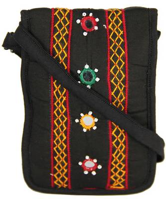 Womens Cottage Black Cotton Patch Work Mobile Pouch 3