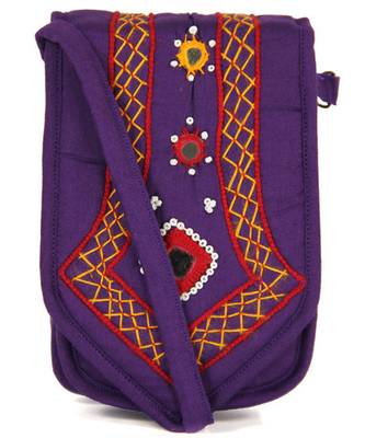 Womens Cottage Purple Cotton Patch Work Mobile Pouch 1