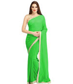 Green Plain Saree With Sleeveless Blouse
