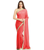 Red Plain Saree With Sleeveless Blouse