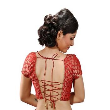 Maroon chanderi brocade stitched readymade blouse 1