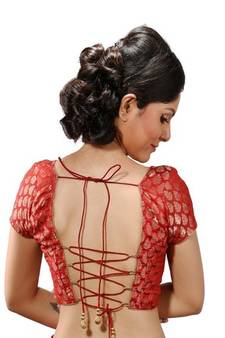 Maroon chanderi brocade stitched readymade blouse