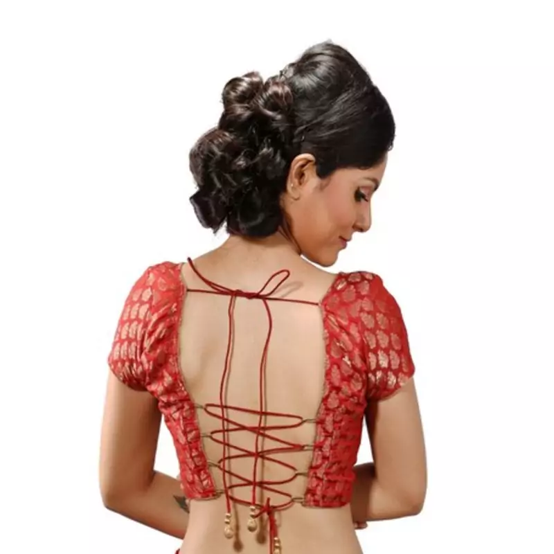 Maroon chanderi brocade stitched readymade blouse