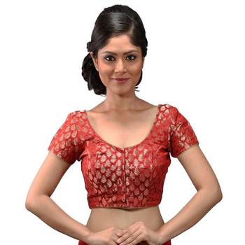 Maroon chanderi brocade stitched readymade blouse 3