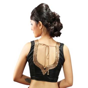 intrigue Black dupion silk handwork stitched readymade blouse 1