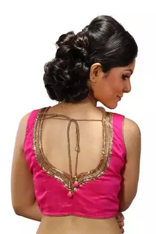 Intrigue Pink dupion silk handwork stitched readymade blouse