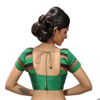 Intrigue Green dupion silk stitched readymade blouse 1