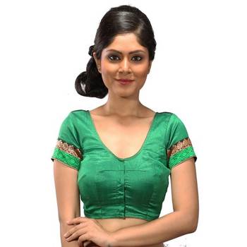 Intrigue Green dupion silk stitched readymade blouse 3