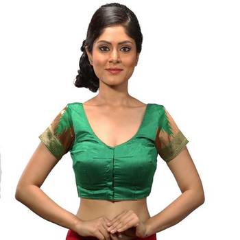 Intrigue Green dupion silk stitched readymade blouse 3