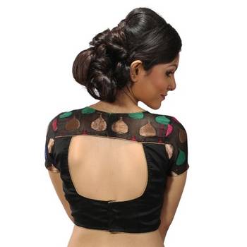 Intrigue Black dupion and chanderi silk stitched readymade blouse 1