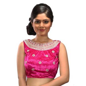 Intrigue classy Pink velvet stitched readymade blouse 3