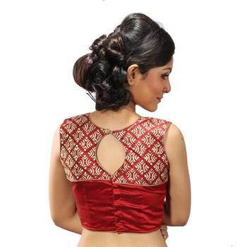 Maroon brocade and dupion silk stitched readymade blouse 2