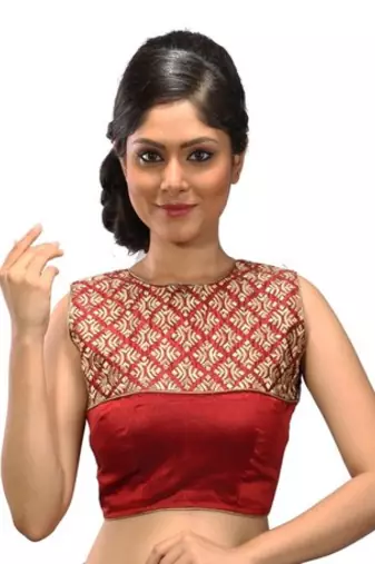 Maroon brocade and dupion silk stitched readymade blouse