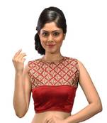 Maroon brocade and dupion silk stitched readymade blouse
