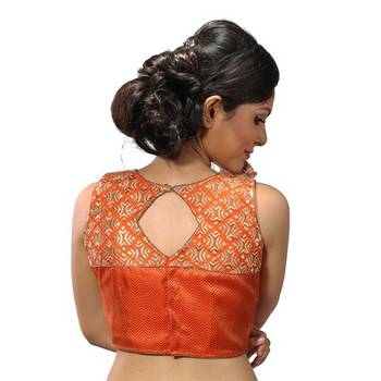 Orange brocade and dupion silk stitched readymade blouse 2