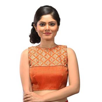 Orange brocade and dupion silk stitched readymade blouse 1