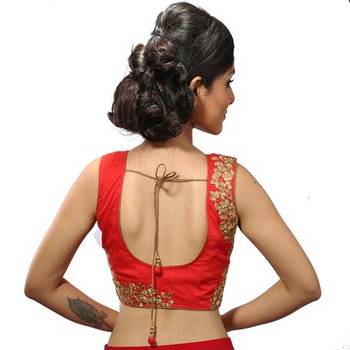 Red chanderi silk stitched readymade blouse 1
