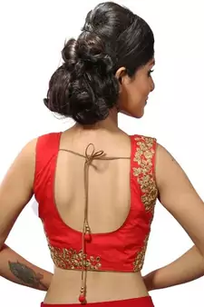 Red chanderi silk stitched readymade blouse