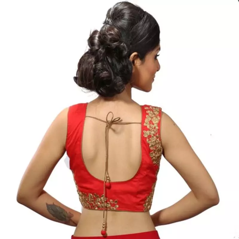 Red chanderi silk stitched readymade blouse