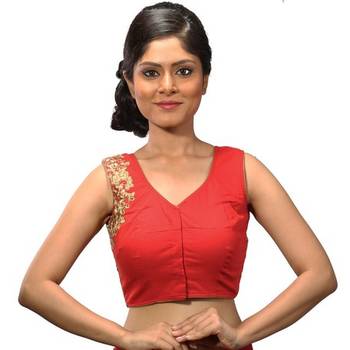 Red chanderi silk stitched readymade blouse 3