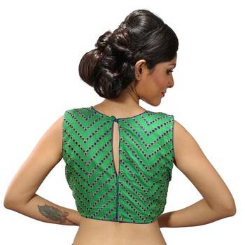 Green chanderi silk stitched readymade blouse 1