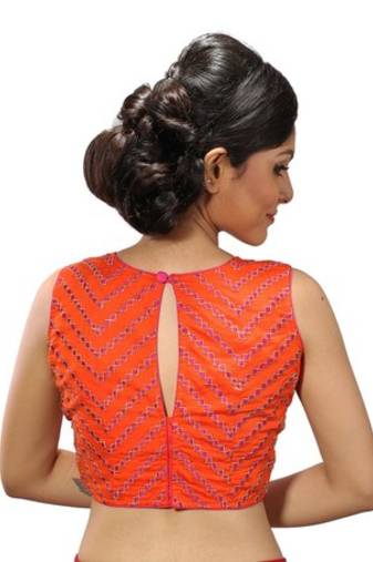 Orange dupion silk stitched readymade blouse