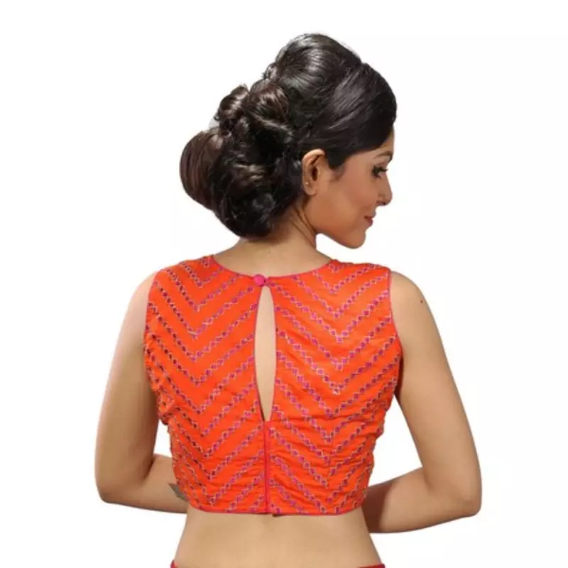 Orange dupion silk stitched readymade blouse