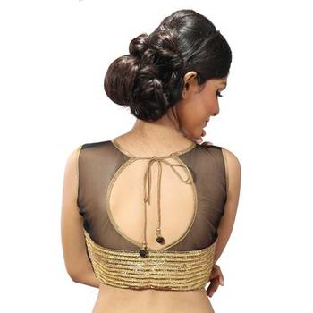 Black dupion silk and net stitched readymade blouse 1