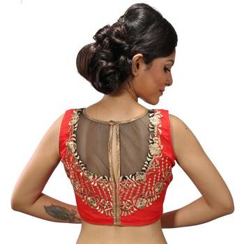 Orange Coloured chanderi silk stitched readymade blouse 1