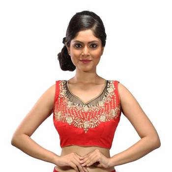 Orange Coloured chanderi silk stitched readymade blouse 3