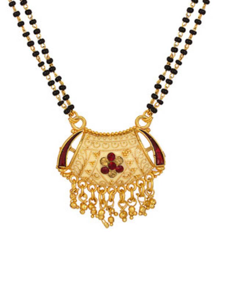 Double Chain Mangalsutra With Enamel Pendant; Exquisite Design