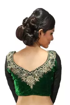 Intrigue Bottle green velvette stitched readymade blouse