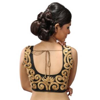 Black dupion silk stitched readymade blouse 1