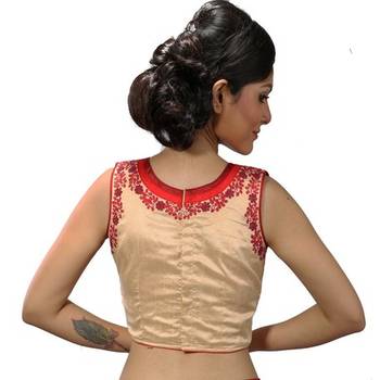 Beige dupion silk stitched readymade blouse 1