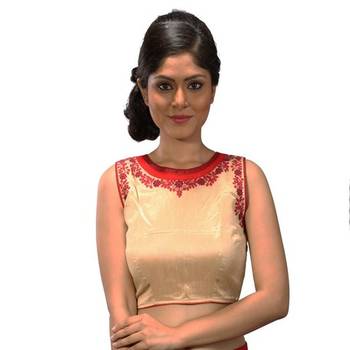 Beige dupion silk stitched readymade blouse 3